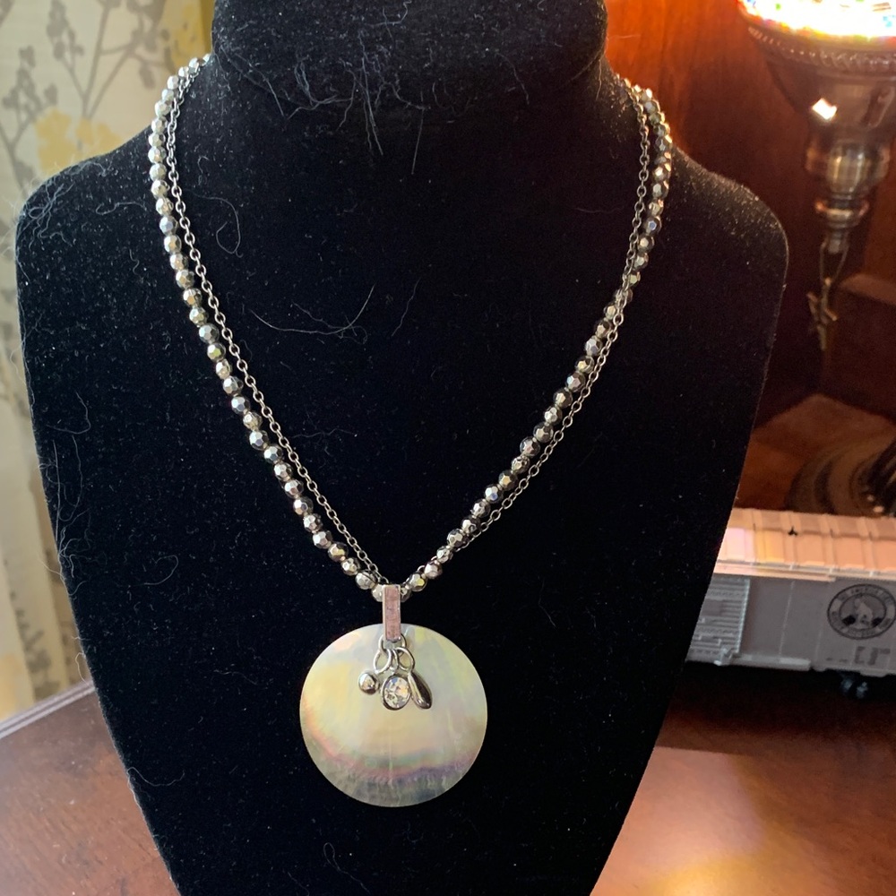 Silver and beaded Shell Costume Pendant Necklace